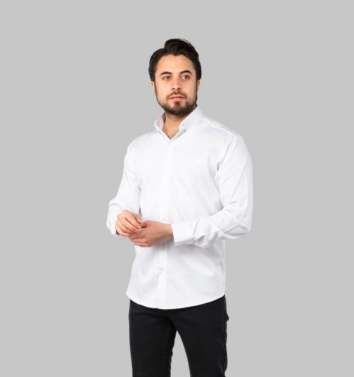 پیراهن مردانه آستین بلند ساده سفید Polo مدل 46776