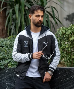کاپشن مشکی سفید مردانه مدل Ferrari