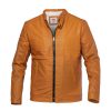 کاپشن چرم مصنوعی مردانه آستین زیپ دار عسلی مدل 46592
