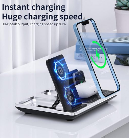 استند و شارژر وایرلس گرین لاین Green Lion 4 in 1 Wireless Charging Station مدل 46521 - 2