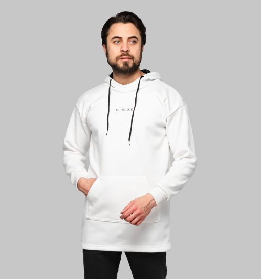 هودی مردانه کلاه دار سفید ساده Versace مدل 46653