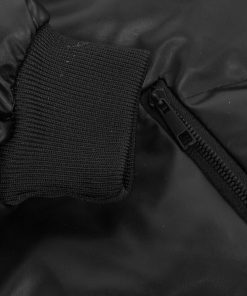 کاپشن چرم مصنوعی اسپرت مردانه بادی کلاهدار مشکی مدل 46754 - 2