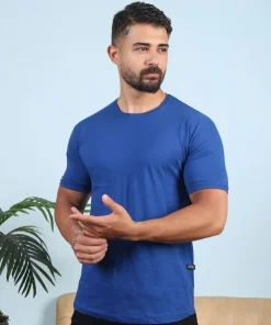 تیشرت ساده آبی کاربنی مردانه مدل Vala