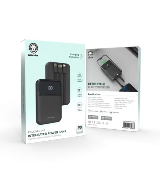 پاوربانک قابل حمل گرین لاین INTEGRATED GL-PB36 ظرفیت 10000 میلی آمپر ساعت مدل 46793 - 6