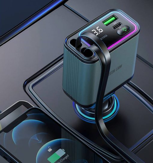 شارژر فندکی گرین لاین Green Lion Retractable 90W Car Charger مدل 47241 - 5