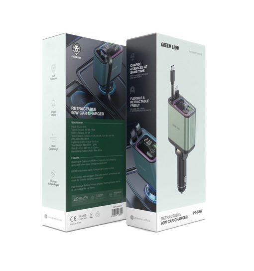 شارژر فندکی گرین لاین Green Lion Retractable 90W Car Charger مدل 47241 - 7